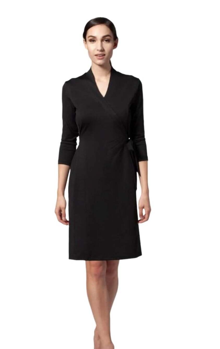Noel Asmar Wrap Dress Size L Black 3/4 Sleeve